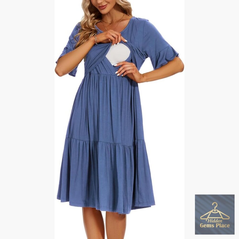 Maternity Nursing Dress Ruffle Sleeve A-Line Knee-Length Summer